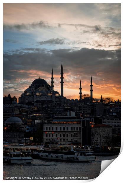 Istanbul Suleymaniye Mosque at Sunset Print by Antony McAulay