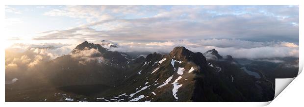 Moysalen National Park arctic circle cloud inversion nasjonalpark aerial Vesteralen islands Norway Print by Sonny Ryse