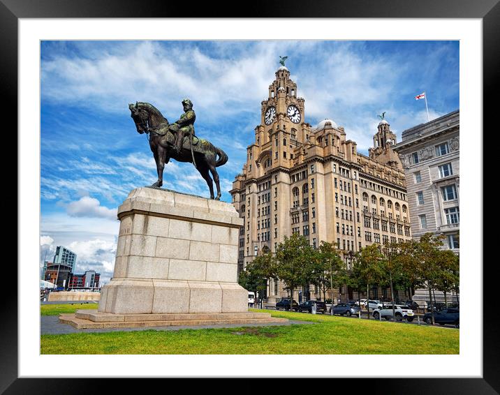 Royal Liver Building and King Edward V11 Monument  Framed Mounted Print by Darren Galpin