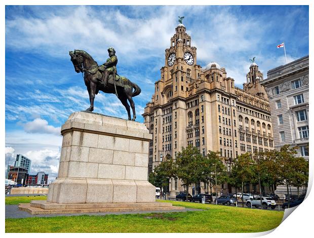 Royal Liver Building and King Edward V11 Monument  Print by Darren Galpin
