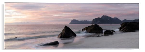 Myrland beach sunset Flakstadoya Lofoten Islands 2 Acrylic by Sonny Ryse