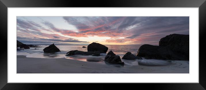 Myrland beach sunset Flakstadoya Lofoten Islands Framed Mounted Print by Sonny Ryse
