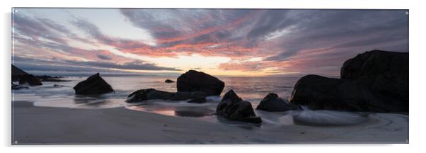Myrland beach sunset Flakstadoya Lofoten Islands Acrylic by Sonny Ryse