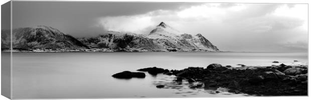 Nonstinden mountain lofoten islands norway black and white Canvas Print by Sonny Ryse