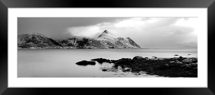 Nonstinden mountain lofoten islands norway black and white Framed Mounted Print by Sonny Ryse