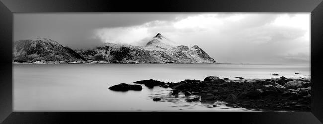 Nonstinden mountain lofoten islands norway black and white Framed Print by Sonny Ryse