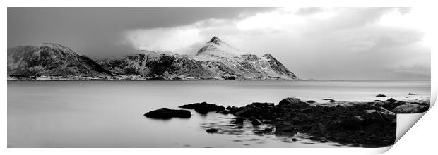 Nonstinden mountain lofoten islands norway black and white Print by Sonny Ryse