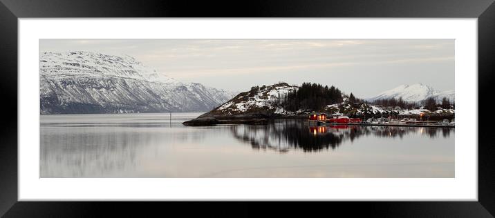 Norway Fishing Harbour and Moutnains Framed Mounted Print by Sonny Ryse