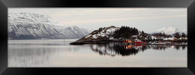 Norway Fishing Harbour and Moutnains Framed Print by Sonny Ryse