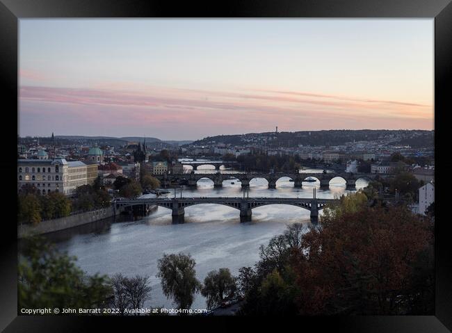 Prague Bridges at Sunset Framed Print by John Barratt
