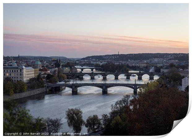 Prague Bridges at Sunset Print by John Barratt