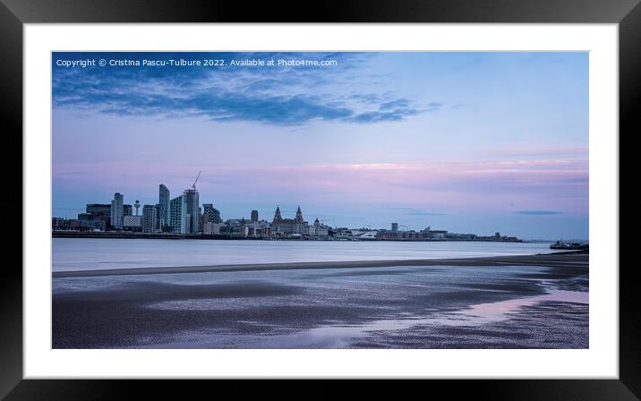 Liverpool waterfront from Egremont at dusk Framed Mounted Print by Cristina Pascu-Tulbure