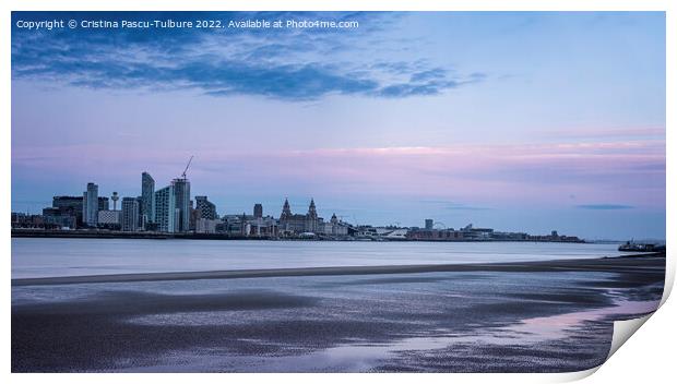 Liverpool waterfront from Egremont at dusk Print by Cristina Pascu-Tulbure