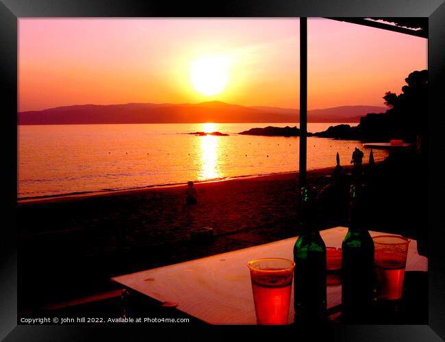 Sunset across the sea at Agia Eleni beach Skiathos, Greece. Framed Print by john hill