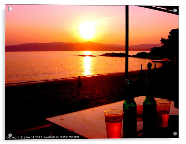 Sunset across the sea at Agia Eleni beach Skiathos, Greece. Acrylic by john hill