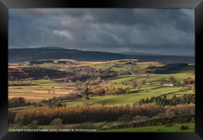 Sunshine and Shadows on Upper Teesdale from Stable Edge Framed Print by Richard Laidler