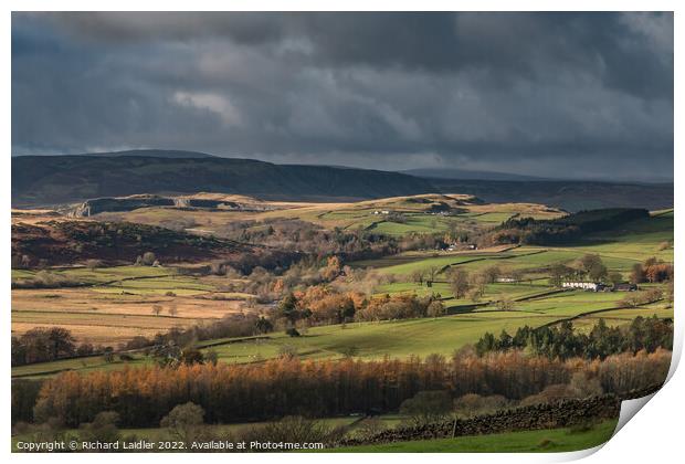 Sunshine and Shadows on Upper Teesdale from Stable Edge Print by Richard Laidler