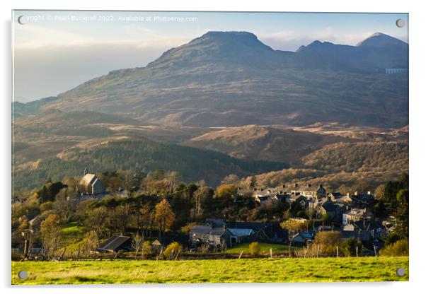 Llan Ffestiniog below the Moelwyns Acrylic by Pearl Bucknall