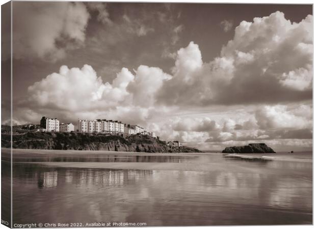 Tenby reflected in the wet sand of South Beach Canvas Print by Chris Rose