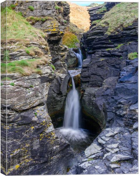 Waterfall at Rocky Valley, near Bossiney Haven in Cornwall Canvas Print by Tracey Turner