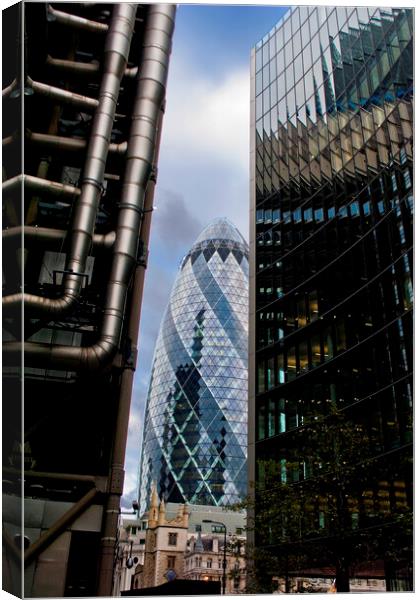 30 St Mary Axe The Gherkin Lloyds and Willis Building Canvas Print by Andy Evans Photos