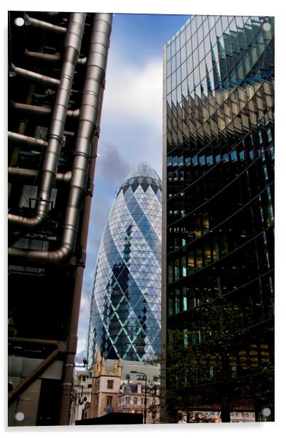 30 St Mary Axe The Gherkin Lloyds and Willis Building Acrylic by Andy Evans Photos