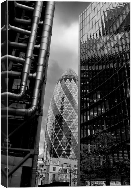 30 St Mary Axe The Gherkin Lloyds and Willis Building Canvas Print by Andy Evans Photos