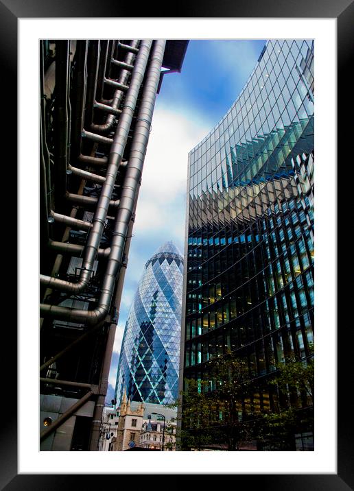 30 St Mary Axe The Gherkin Lloyds and Willis Building Framed Mounted Print by Andy Evans Photos