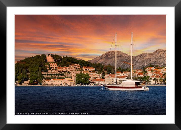 Sunset over Cavtat. Cavtat - is a little town in Dalmatia, Croatia. Framed Mounted Print by Sergey Fedoskin