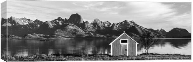 Norwegian hut Black and white Vesteralen Langoya Island Canvas Print by Sonny Ryse