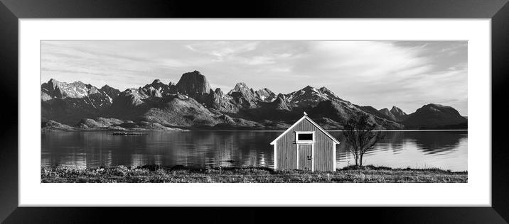 Norwegian hut Black and white Vesteralen Langoya Island Framed Mounted Print by Sonny Ryse