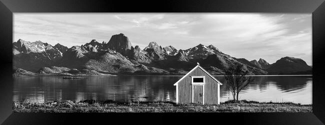 Norwegian hut Black and white Vesteralen Langoya Island Framed Print by Sonny Ryse