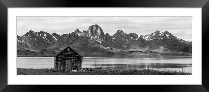 Norwegian Hut Black and white Vesteralen Framed Mounted Print by Sonny Ryse