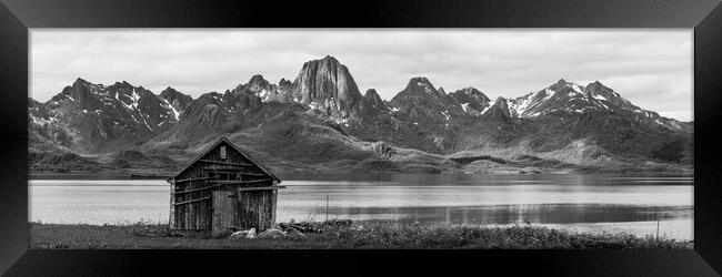 Norwegian Hut Black and white Vesteralen Framed Print by Sonny Ryse