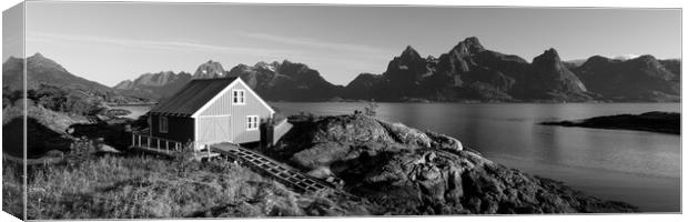 Norwegian Red boathouse Raftsundet Lofoten Islands Norway black  Canvas Print by Sonny Ryse