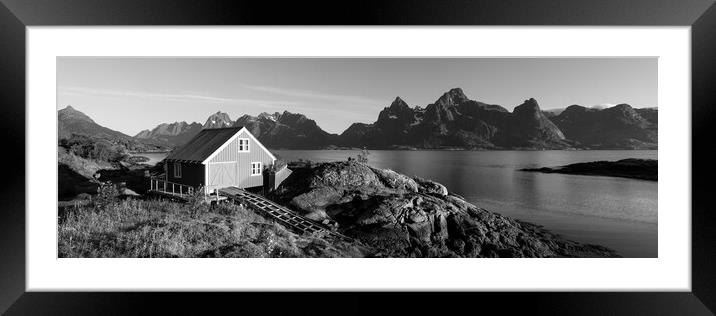 Norwegian Red boathouse Raftsundet Lofoten Islands Norway black  Framed Mounted Print by Sonny Ryse