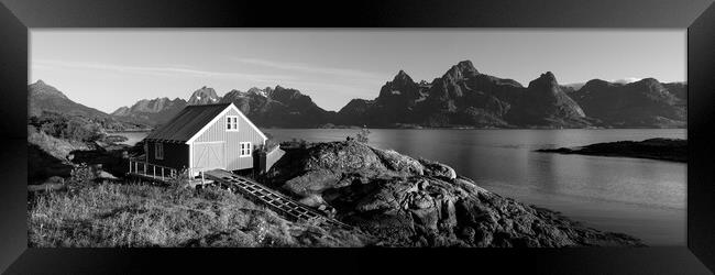 Norwegian Red boathouse Raftsundet Lofoten Islands Norway black  Framed Print by Sonny Ryse
