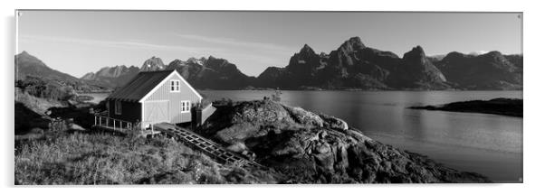 Norwegian Red boathouse Raftsundet Lofoten Islands Norway black  Acrylic by Sonny Ryse