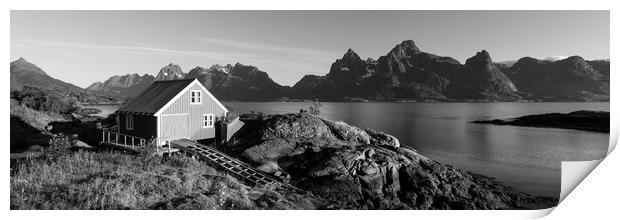 Norwegian Red boathouse Raftsundet Lofoten Islands Norway black  Print by Sonny Ryse