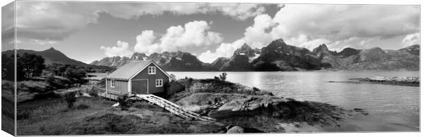 Norwegian Red boathouse Raftsundet Lofoten Islands Norway black  Canvas Print by Sonny Ryse