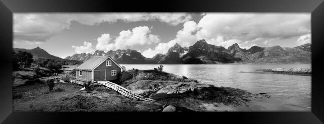 Norwegian Red boathouse Raftsundet Lofoten Islands Norway black  Framed Print by Sonny Ryse