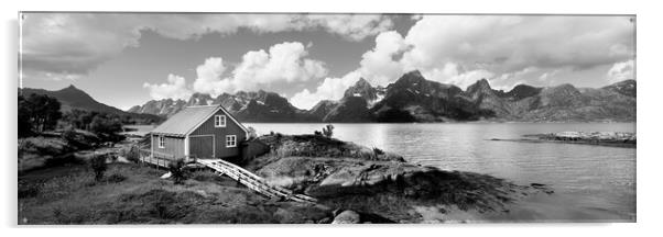 Norwegian Red boathouse Raftsundet Lofoten Islands Norway black  Acrylic by Sonny Ryse