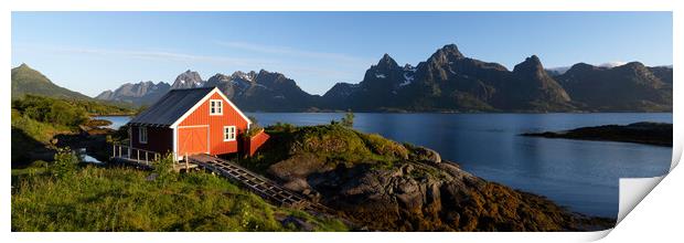 Norwegian Red boathouse Raftsundet Lofoten Islands Norway 2 Print by Sonny Ryse
