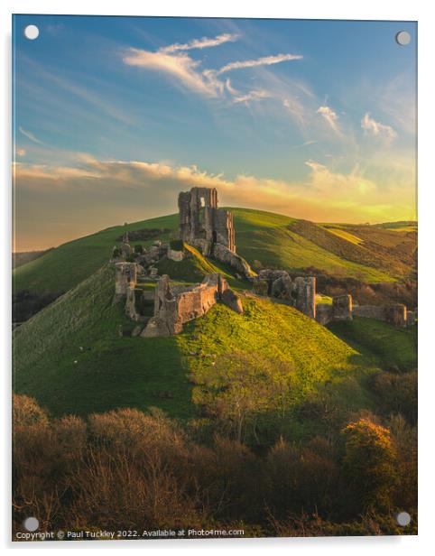 Corfe Castle Sunrise Acrylic by Paul Tuckley