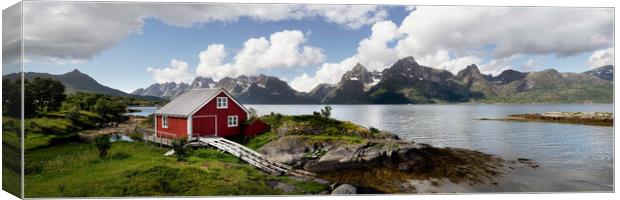Norwegian Red boathouse Raftsundet Lofoten Islands Norway Canvas Print by Sonny Ryse