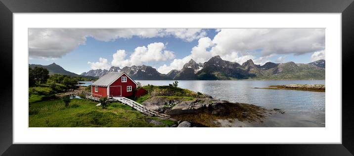 Norwegian Red boathouse Raftsundet Lofoten Islands Norway Framed Mounted Print by Sonny Ryse