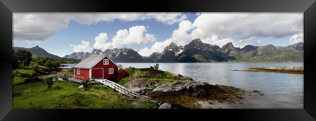 Norwegian Red boathouse Raftsundet Lofoten Islands Norway Framed Print by Sonny Ryse