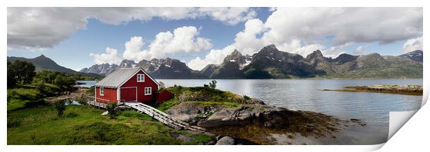 Norwegian Red boathouse Raftsundet Lofoten Islands Norway Print by Sonny Ryse