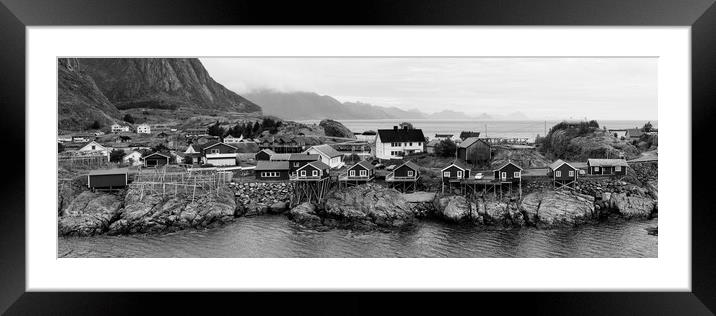 Norwegian Rorbu Hamnoy Island Lofoten Islands Black and white Framed Mounted Print by Sonny Ryse