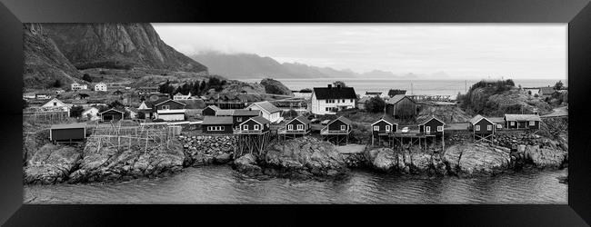 Norwegian Rorbu Hamnoy Island Lofoten Islands Black and white Framed Print by Sonny Ryse